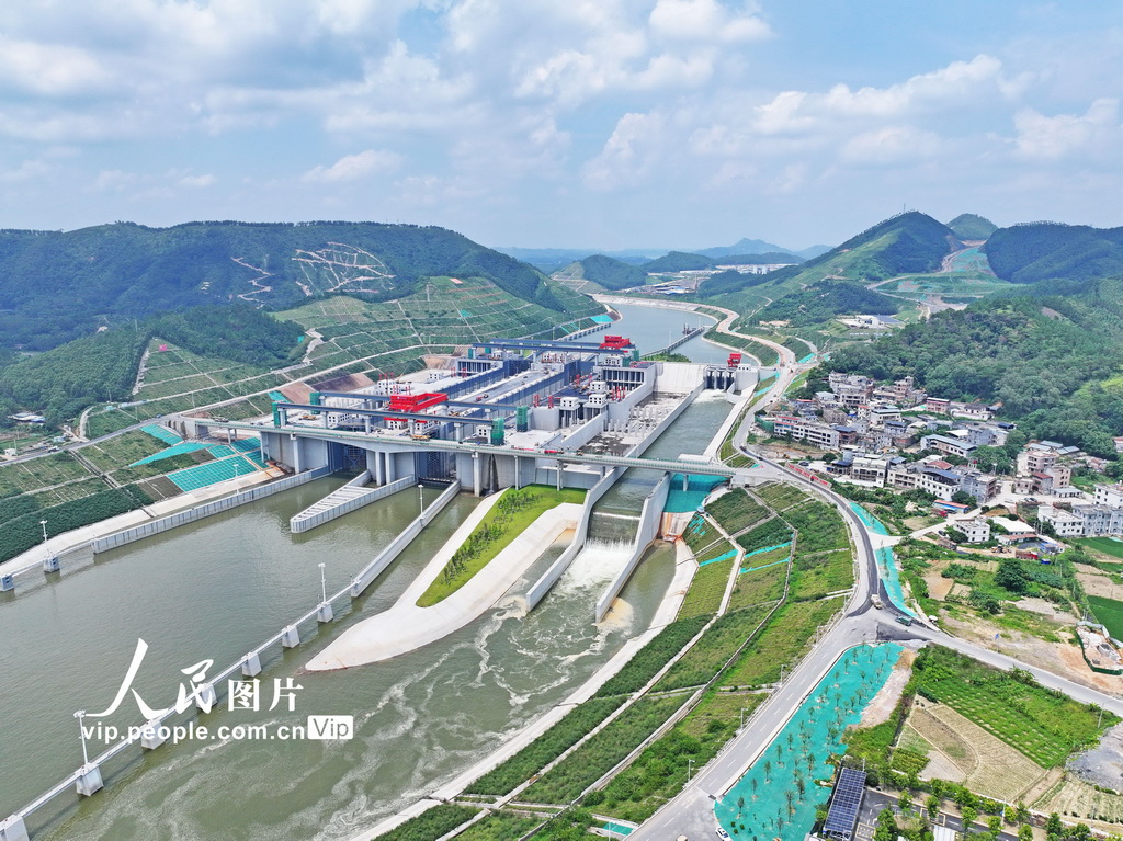 2026年8月15日，在广西钦州市灵山县旧州镇航拍的平陆运河马道枢纽。