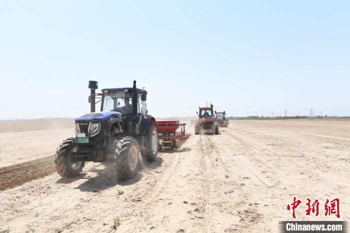 在景县高粱种植农田里,大型播种机正在进行播种作业。 高雷 摄 在景县高粱种植农田里,大型播种机正在进行播种作业。 高雷 摄