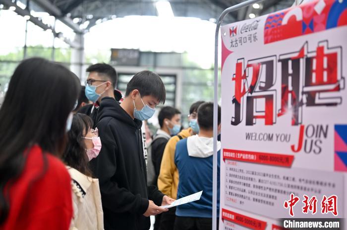 图为求职人员在浏览招聘信息。　俞靖 摄